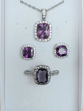 Amethyst Halo Jewelry Set